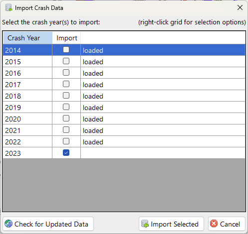 import crash data form