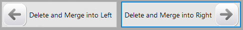 Screenshot of both the Delete and Merge into Left button and Delete and Merge into Right button. Right button is selected with a blue outline.